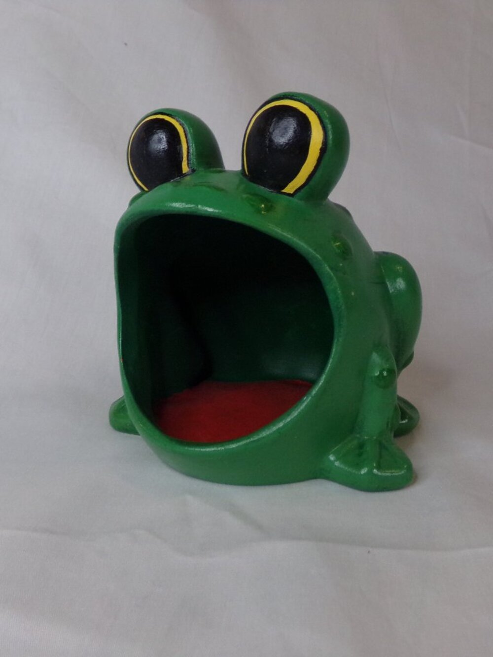 Vintage Ceramic Frog Scrub Scrubby Kitchen Sponge Holder Green Wide Mouth Open
